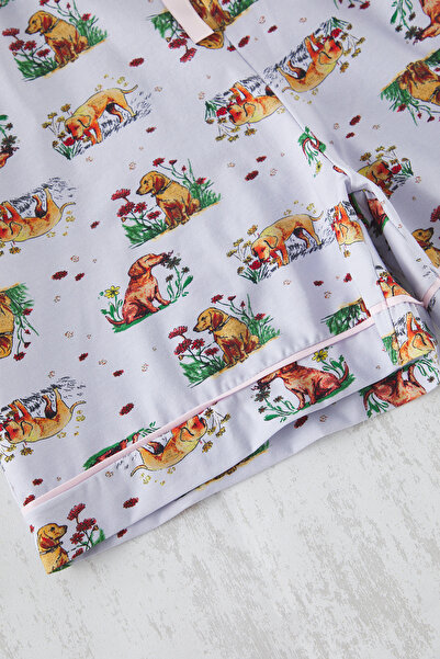 Trendyol Curve Σετ πιτζάμες με πλεκτό σορτς με μοτίβο σκύλου γαλάζιο TBBSS25AI00045