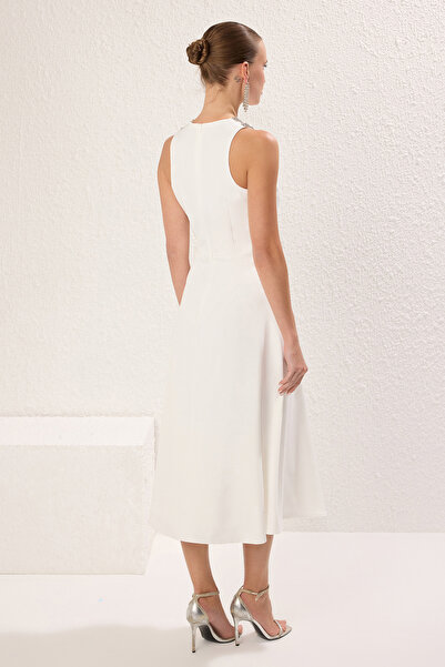 Trendyol Collection White A-Cut Woven Dress with Stone Accessories Tprss24El00178