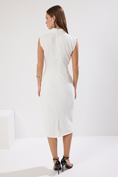 Trendyol Collection Sukně s límečkem Ecru Midi Pencil - TWOAW20EL0311