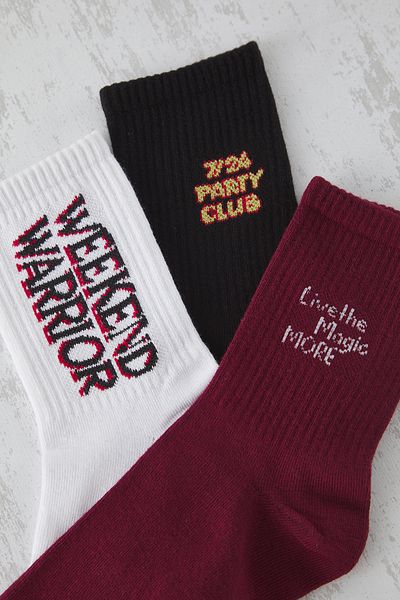Trendyol Collection Βουργουνδία-Μαύρο-Λευκό Unisex 3 Pack College/Τένις/Μεσαίες βαμβακερές κάλτσες TMNSS25CO00001
