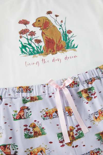 Trendyol Curve Σετ πιτζάμες με πλεκτό σορτς με μοτίβο σκύλου γαλάζιο TBBSS25AI00045