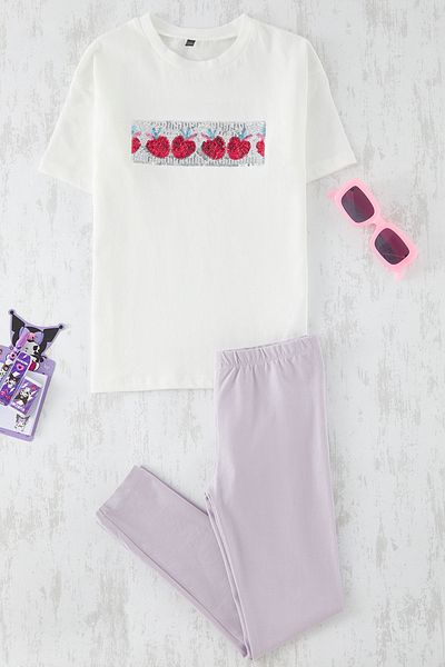 TRENDYOLKIDS Ecru Heart Knitted Bottom-Top Suit Tkdss25Au00064