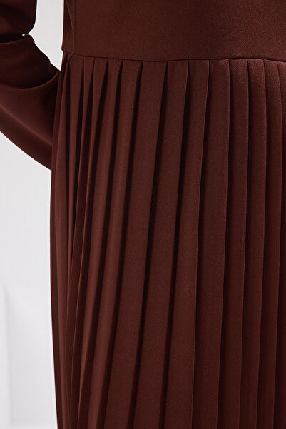 Trendyol Modest Καφέ Φούστα Πλισέ Scuba Πλεκτό Φόρεμα TCTAW24EL00000