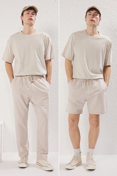 Trendyol Collection 3-teiliges Oversize-T-Shirt, Jogginghose, Shorts aus 100 % Baumwolle TMNSS25EM00001