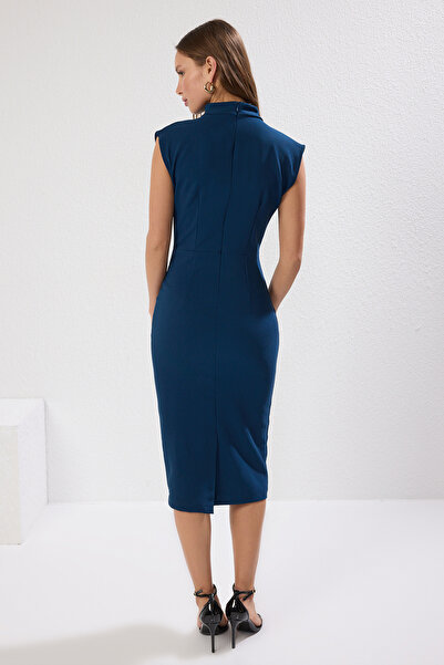 Trendyol Collection Φόρεμα Μίντι Μολύ Φούστα με Κολάρα Βενζίνης - TWOAW20EL0311