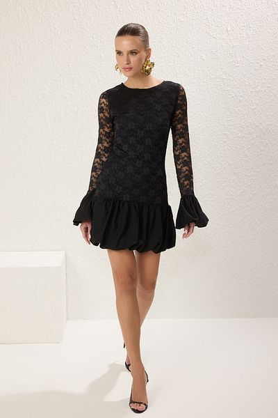 Trendyol Collection Μαύρη ίσια φούστα μέση φούστα φούστα πλεκτή δαντέλα μίνι φόδρα Κομψό/βραδινό φόρεμα