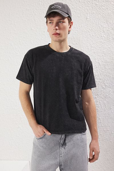 Trendyol Collection Men's Oversize T-Shirt - Anthracite Washed, Wide Fit Tmnss25Ts00059