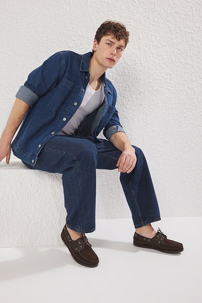TRENDYOL SHOES Brauner Herren-Sneaker aus echtem Leder mit Spitzendetail TAKSS25LA00011