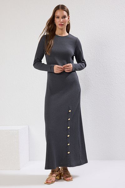 Trendyol Modest Antracit kötött bordás/kamisole ruha TCTAW25EB00061
