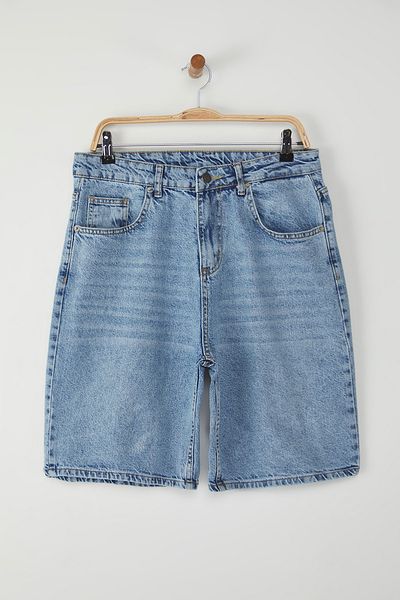 Trendyol Collection Blaue Baggy-Denim-Jeansshorts TMNSS25SR00031