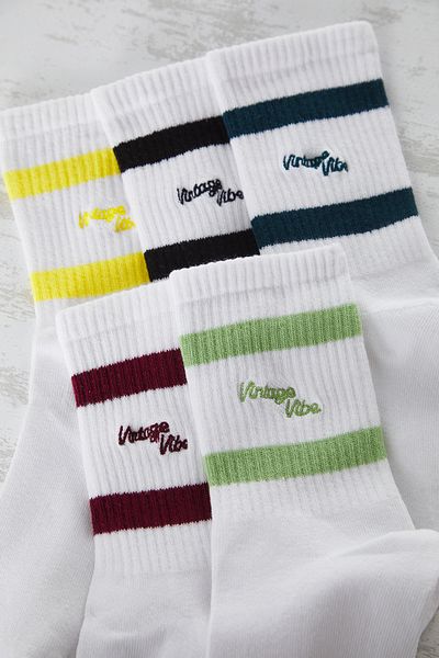 Trendyol Collection Ecrufarbene Unisex-Baumwollsocken im 5er-Pack – College/Tennis/Mittellänge – TMNSS25CO00003