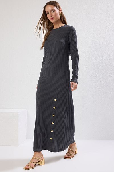 Trendyol Modest Antracit kötött bordás/kamisole ruha TCTAW25EB00061