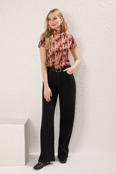 Trendyol Collection Stand Collar Printed Knitted Blouse - Multicolor Wrapped Twoss25Bz00396