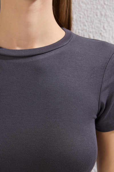 Trendyol Collection Anthracite Knitted Blouse with Stretchy Viscous Soft Fabric - Fitting Body, Twoss24Bz00296