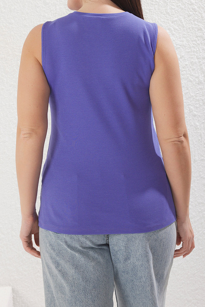 Trendyol Curve Indigo Tona Tone Label Detailed Ribbed Camisole Plus Size Undershirt Tbbss25Cv00013