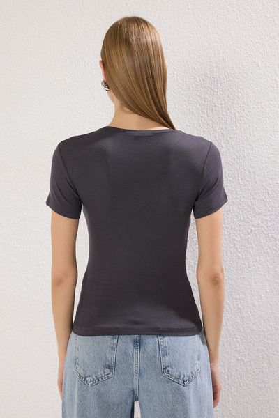 Trendyol Collection Anthracite Knitted Blouse with Stretchy Viscous Soft Fabric - Fitting Body, Twoss24Bz00296