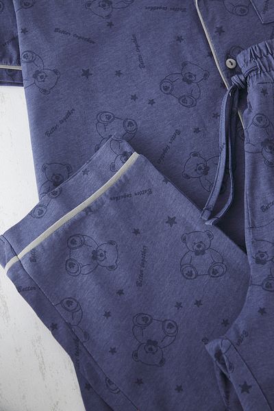 Trendyol Collection Anthrazitfarbenes, gestricktes Pyjama-Set aus 100 % Baumwolle mit Teddybär-Aufdruck für Paare/Paare TMNSS25PT00053