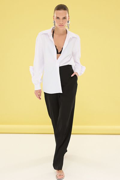 Trendyol Collection Cămașă elegantă/noapte din popelin țesut cu trandafiri lungi, uni, alb