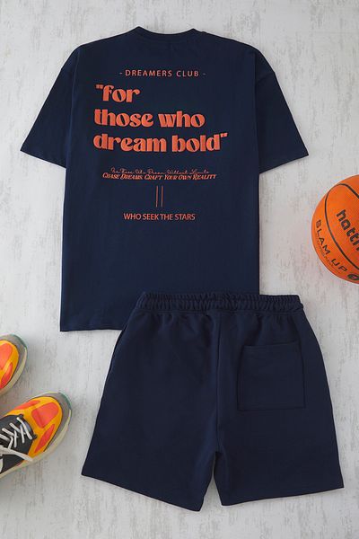 Trendyol Collection Σετ αθλητικής φόρμας Navy Blue Oversize/Wide Cut με στάμπα TMNSS25EM00009