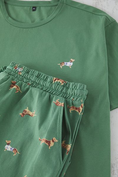 Trendyol Collection Grün bedrucktes Strick-Pyjama-Shorts-Set in Übergröße – TMNSS24AI00000