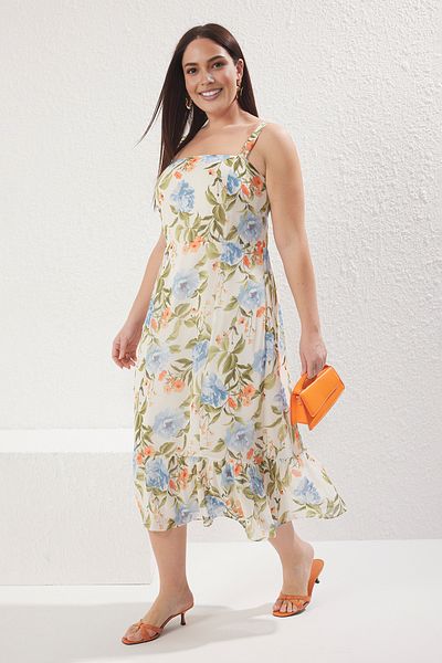 Trendyol Curve Ecru Chiffon Woven nagy méretű ruha