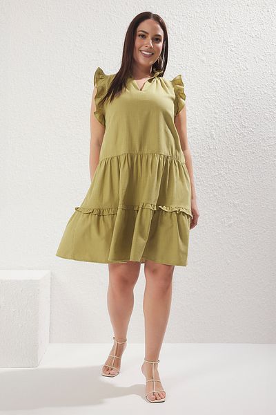 Trendyol Curve Khaki*001 vászon megjelenésű szőtt nagy méretű ruha