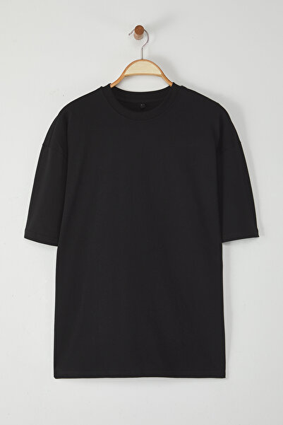 Trendyol Collection Los Angeles Printed - Back Printed Black Oversize bavlněné tričko TMNSS23TS00168