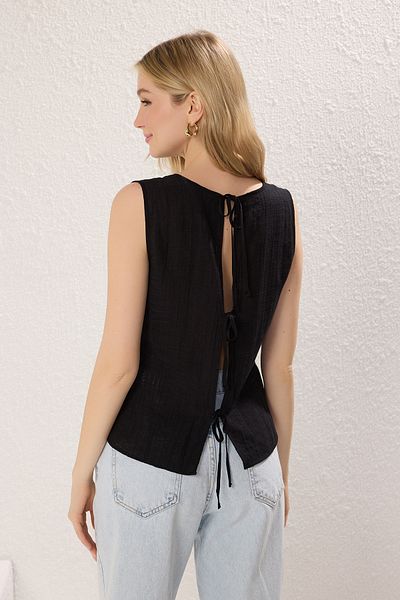 Trendyol Collection Μαύρο δέσιμο Λεπτομερής υφαντή μπλούζα TWOSS25BZ00413