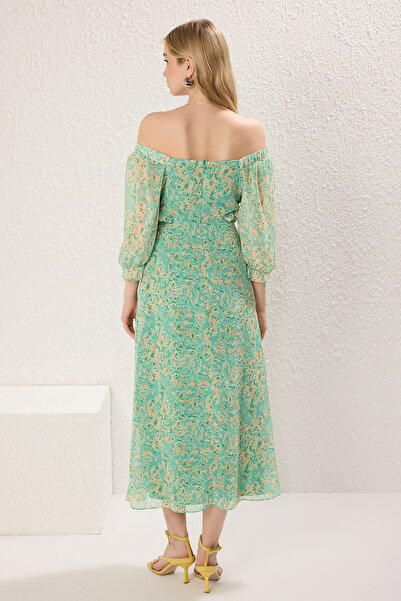 Trendyol Collection Μέντα Floral Cut Out / Φόρεμα Maxi Woven με βολάν TWOSS23EL02422