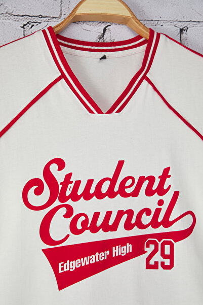 Trendyol Collection Ecru College - Wide Cut Oversize Cotton T-Shirt Tmnss25Ts00096