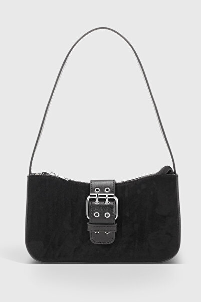 Housebags Süet Siyah Tokalı Omuz Çantası 268