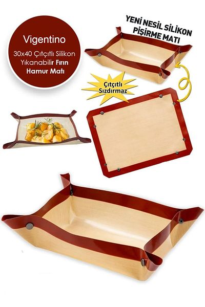 VİGENTİNO 30X40 Snap Fastener Bakable Washable Self-Oiled Silicone Baking and Dough Rolling Mat