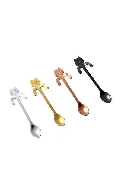 Choice 4pcs mix colors 4pcs/set Stainless Steel Mini Cat Kitten Design Stainless Steel Coffee/Tea/Dessert/D