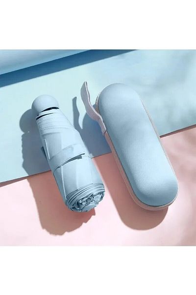 Choice Sky blue Capsule Umbrella Portable Mini Sunshade Sunscreen Rain Umbrella Black Rubber Alloy Handle F