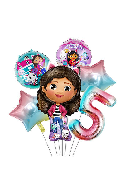 Choice مجموعة من 5 بالونات كرتونية على شكل قطة من Gabby Dollhouse للبنات من ع...