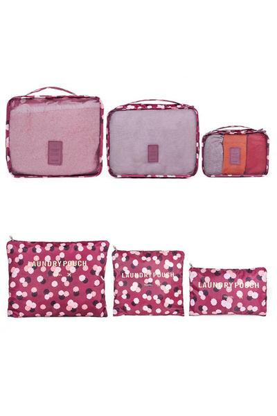 Choice مجموعة منظم السفر باللون الأحمر الخمري مكونة من 6 قطع وحقيبة تخزين محم...