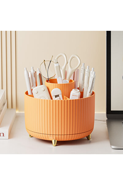 Choice منظم أدوات التجميل المكتبي القابل للدوران 360 باللون البرتقالي، سعة كب...