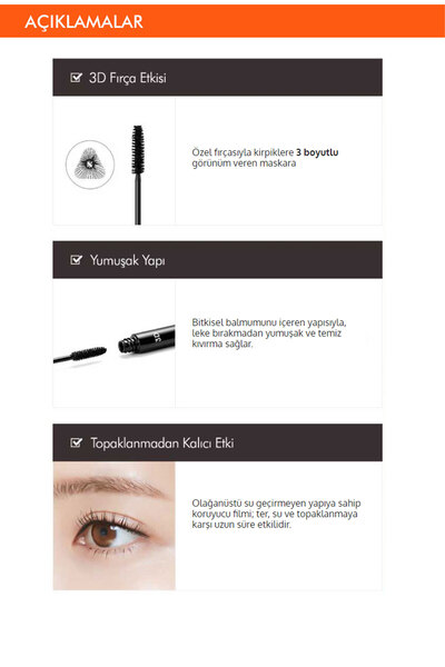 Missha 3 Kat Dolgun ve Kıvrık Görünüm Veren Maskara 3D Mascara