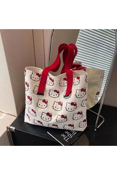SANRIO Red cat Sanrio Hello Kitty cute canvas bag Women 2024 new cartoon cat shoulder bag Commuter Tote Eve