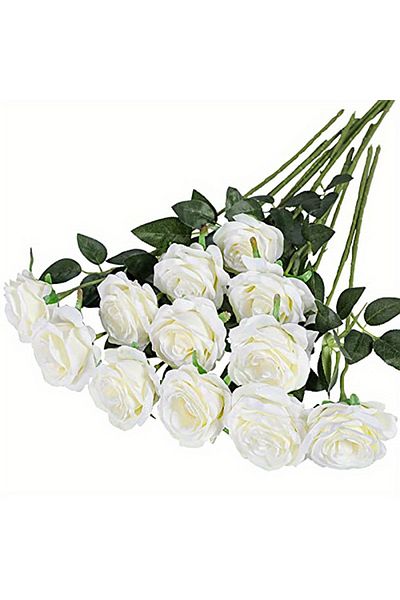 Choice White 20pcs Realistic Artificial Rose Bouquet for Weddings, Birthdays, and More for Floral Arrangeme