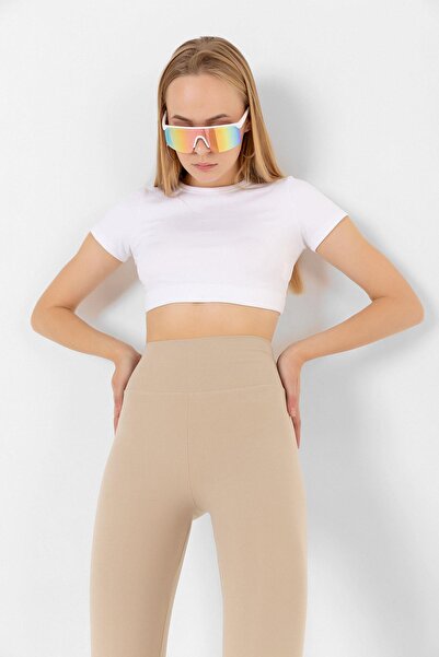 Domoda Bej Karyoka Dikiş Detaylı Toparlayıcı Sportif Detaylı Ekstra Esnek Kadın Tayt @amazon