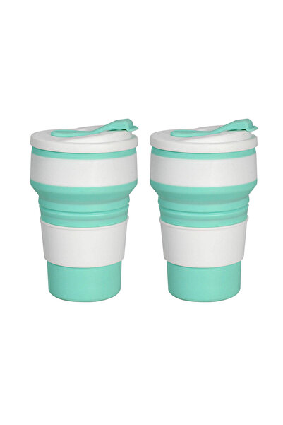 Choice 350ml Green 2pcs 12 Oz Reusable Silicone Collapsible Cups with Lid for...