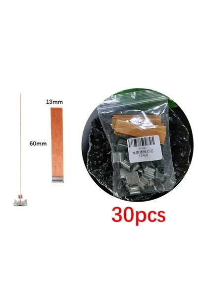 Choice فتيل شمعة خشبي عالي الجودة مقاس 13 مم × 60 مم، 30 قطعة، مع قاعدة مشبك،...