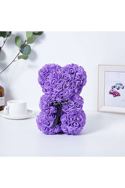Choice Purple Rose Bear New Valentines Day Gifts 25cm Flower Bears Artificial Floral Decorations Mother' Da