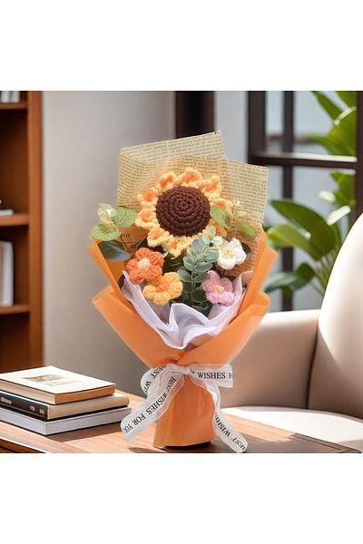 Choice Orange 1pc Crochet Bouquet, Efun Handmade Sunflower Daisy Bouquet Valentine's Day Anniversary Weddin