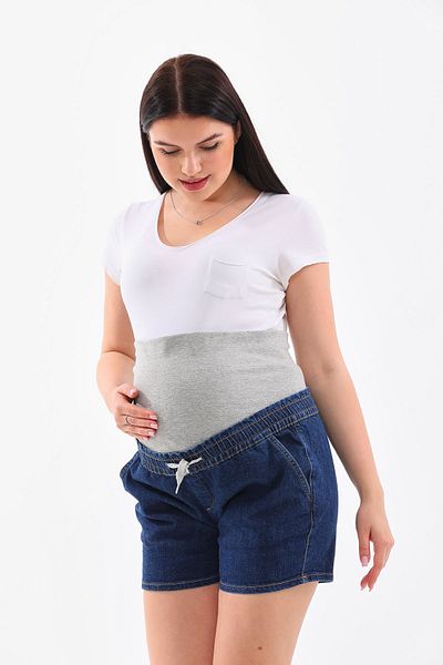 MEGHAN L.A Pantaloni scurți din denim din țesătură organică cu bandă elastică pentru burtă, albastru bleumarin