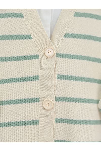 Modamorfo Striped Buttoned V-Neck Sweater Cardigan - Aqua Green