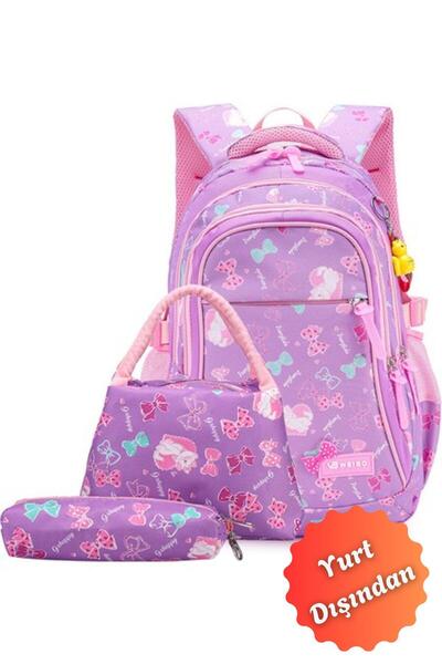 Buldug 3-Piece Girls' Primary School Bag Set - Purple Color, Durable and Styl...