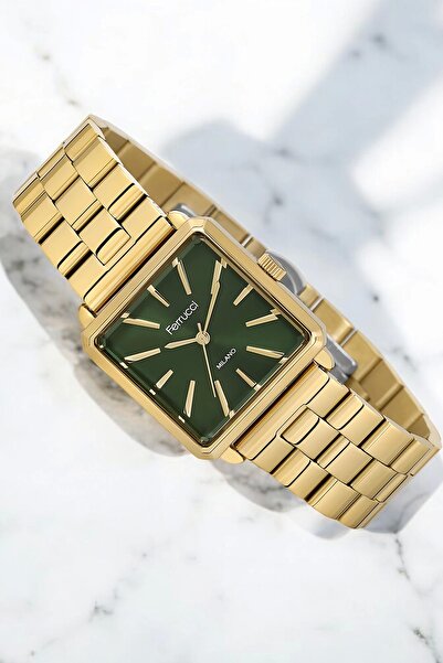 Ferrucci ساعة يد نسائية بسلك فولاذي، 3 ATM مقاومة للماء باللون الذهبي والأخضر...