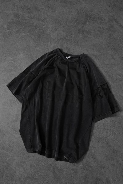 Slatra Ανδρικό μπλουζάκι από ύφασμα ανθρακί Play Off Special Washed Oversize